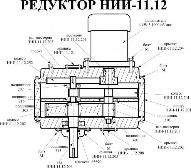 Схема редуктора шестеренчатого НИИ-11.12 - фото 1